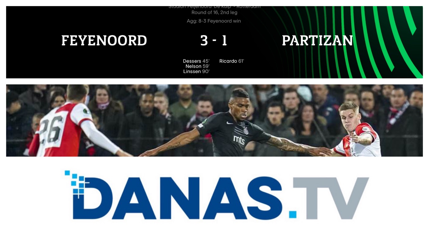 OCENE:Fejenord-Partizan 3:1. Stanojevićev bunker za što manji poraz inferiornog Partizana, Rikardo za počasni pogodak… (VIDEO)